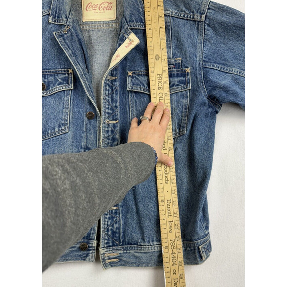 Vintage Coca-Cola Jean Jacket Women Distressed Trucker Classic Retro L - Picture 8 of 11